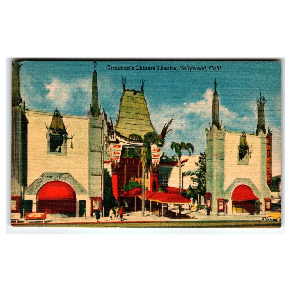 Grauman's Chinese Theatre Hollywood CA Linen Postcard Colourpicture